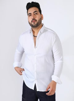 Instafab Plus Men's Chalk White Self-Design Striped Shirt  - Image 2