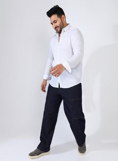 Instafab Plus Men's Chalk White Self-Design Striped Shirt  - Image 5