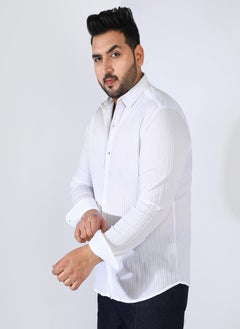 Instafab Plus Men's Chalk White Self-Design Striped Shirt  - Image 3