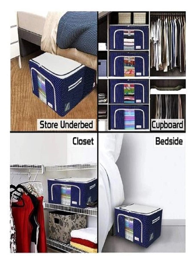 REMICH 66 Litres Foldable Oxford Cloth Storage Bag, Steel Frame for Comforter, Bedding, Clothes - Anti-dust, Moisture-Proof Storage Box with Clear Window (Blue Dot, Pack of 1) - Image 2