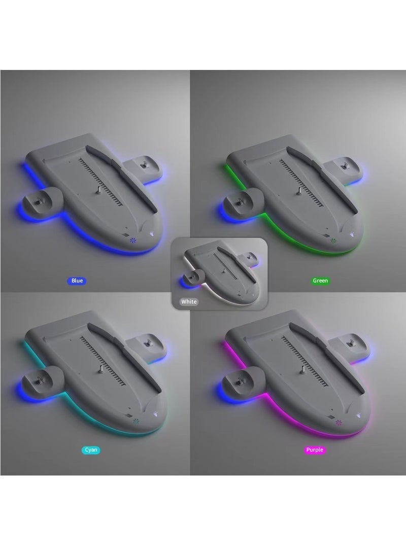 DOBE - PS5 Slim Stand and Cooling Station with RGB LED Charging Station for PS5 Slim Console Cooling Dock with 3-Level Cooling Fan and Dual PS5 Controller or PS5 Edge Controller Charger - Image 1