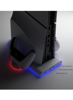 PS5 Slim Stand and Cooling Station with RGB LED Charging Station for PS5 Slim Console Cooling Dock with 3-Level Cooling Fan and Dual PS5 Controller or PS5 Edge Controller Charger