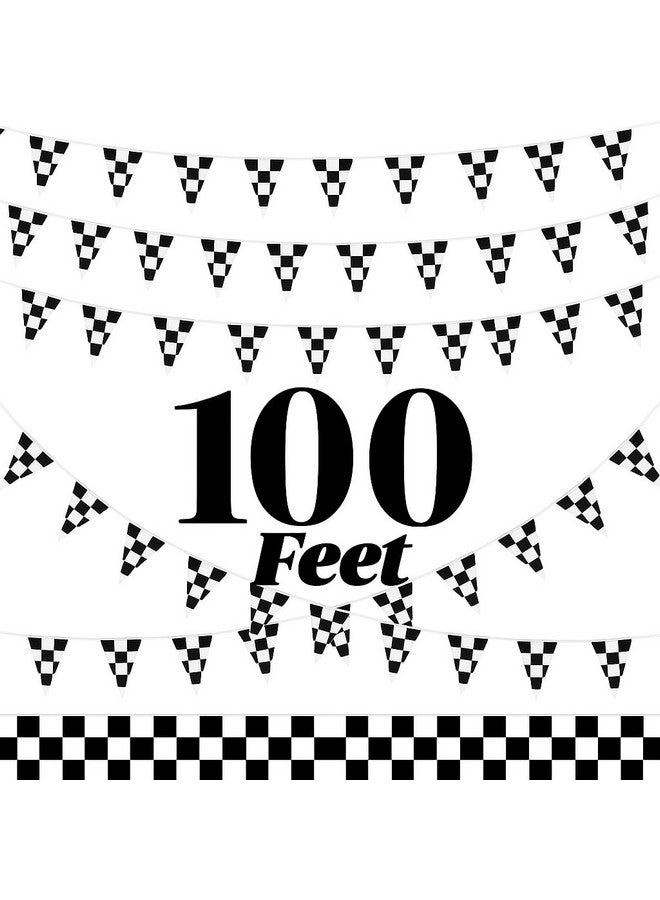 Oojami 100 Ft Black & White Checkered Pennant Banner - Party Flags for Kids & Adults - Durable Plastic Race Car Party Decorations for Birthdays, Derby Days, Racing Events & Celebrations - Image 4
