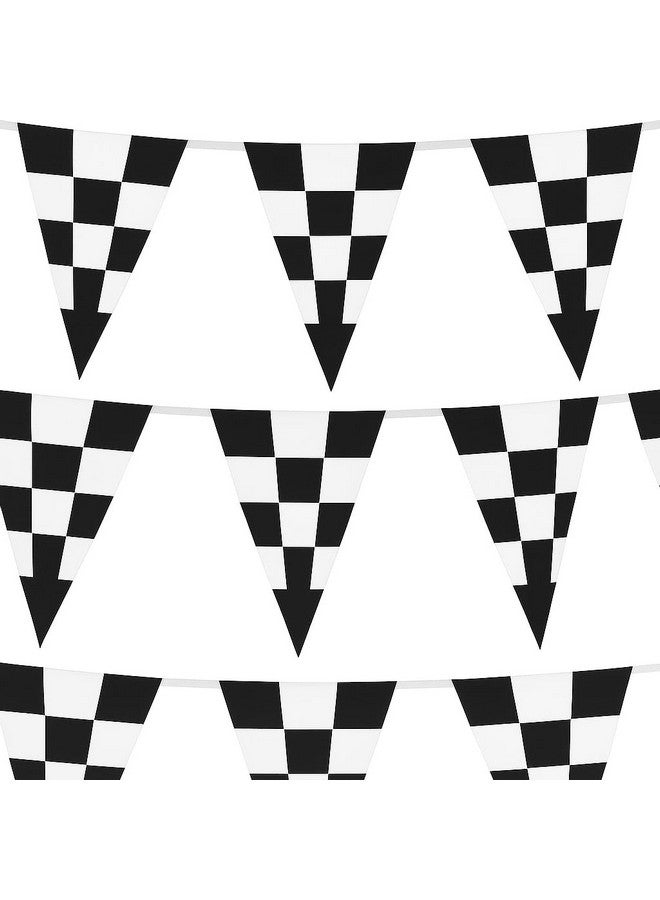 Oojami 100 Ft Black & White Checkered Pennant Banner - Party Flags for Kids & Adults - Durable Plastic Race Car Party Decorations for Birthdays, Derby Days, Racing Events & Celebrations - Image 1