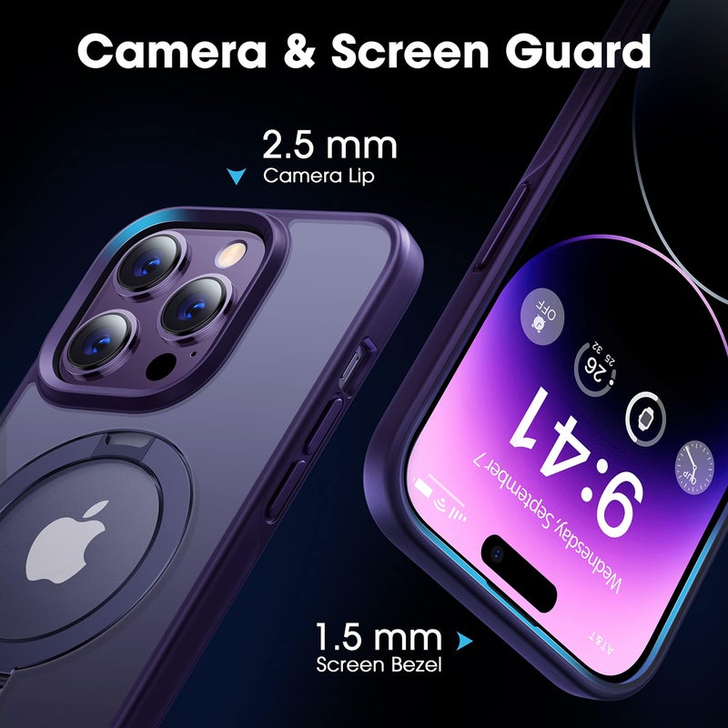 CASEKOO Designed Case for 14 Pro Max with Magnetic Invisible Stand [Military Drop Protection] [Compatible with MagSafe] Shockproof Slim Translucent Matte Promax Case 6.7 Inch, Purple - Image 4