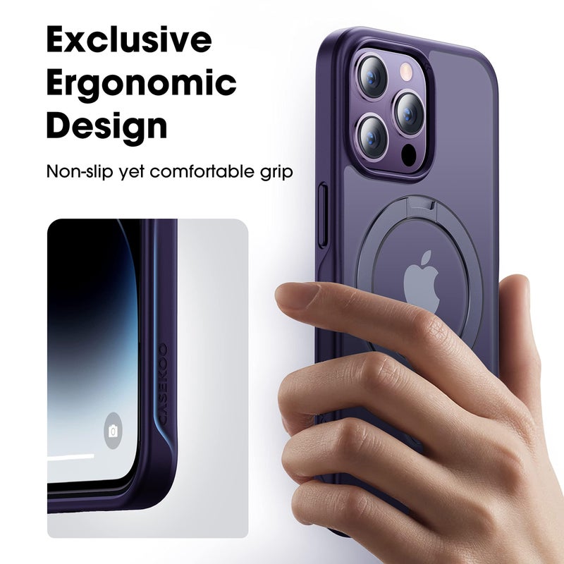CASEKOO Designed Case for 14 Pro Max with Magnetic Invisible Stand [Military Drop Protection] [Compatible with MagSafe] Shockproof Slim Translucent Matte Promax Case 6.7 Inch, Purple - Image 5