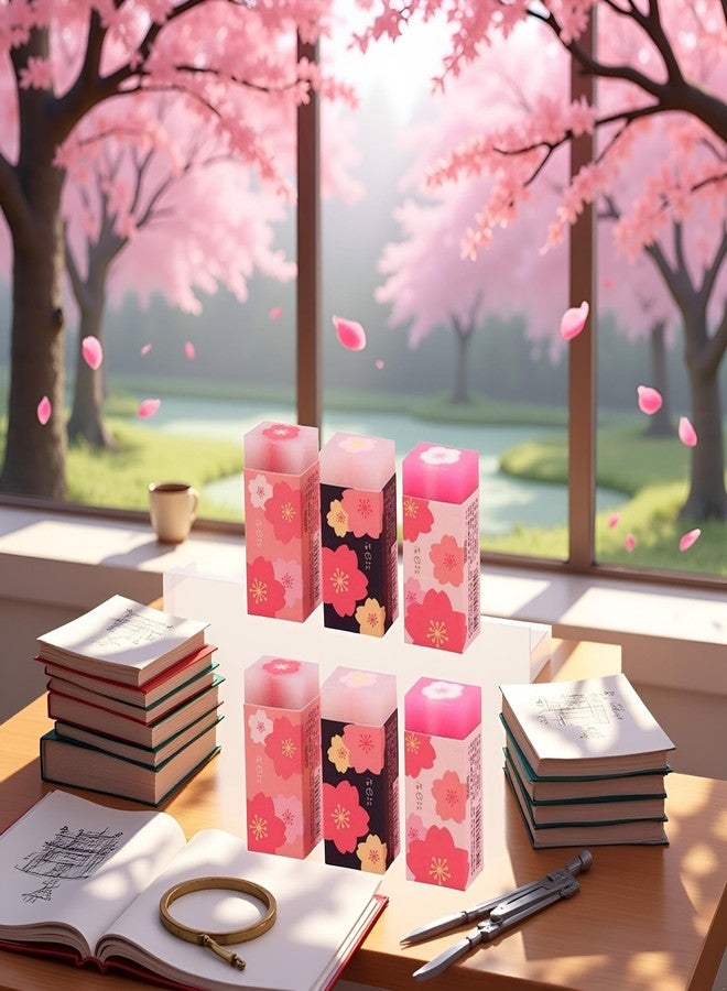 Labriciyon 6 Pcs Pink Lovely Cherry Blossoms Rubber Erasers of Sakura Petal Sketch Painting Pencil Correction Tool School Office Stationery Supply Standard Pencil Erasers - Image 5
