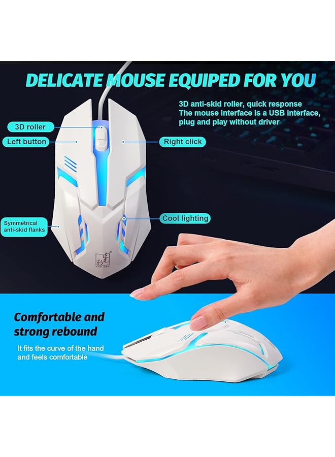 SKY-TOUCH Computer Gaming Keyboard And Mouse Combo Keyboard With Flexible Polychromatic Led Lights Mechanical Feel Wired Usb Working Keyboard Mouse Set For Windows Computer(White) - Image 5