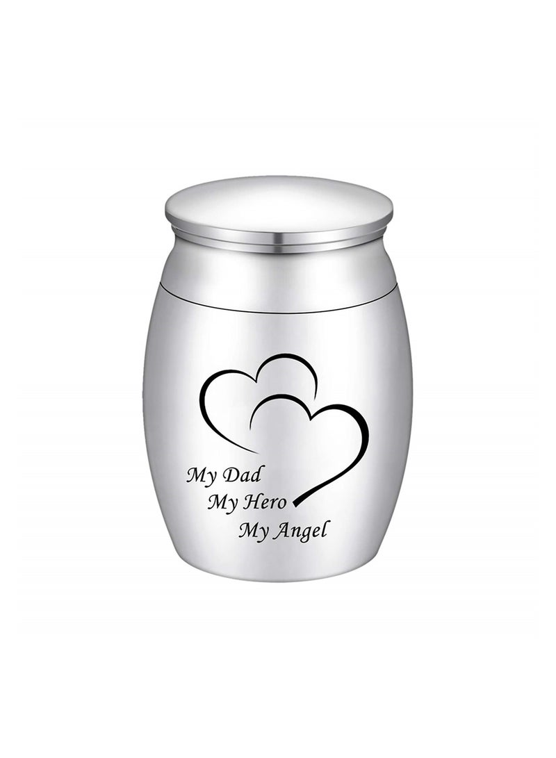 Excefore Small Urns for Ashes, 1PCS Ashes Urn, Ashes Keepsake, Atainless Steel Metal Funeral Urn, Mini Cremation Urn for Pet or Human Ash, Decorative Urns - My Dad My Hero My Angel - Image 1