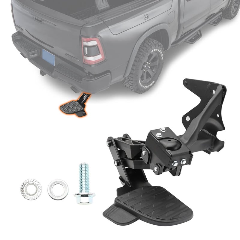 LONGKEES Retractable Rear Bed Step FIT 2019-2024 Dodge Ram 1500 DT New Body Style w/Dual Exhaust, Driver Side Tailgate Bumper Step, Replaces 82215289AG 82215289AH - Image 1