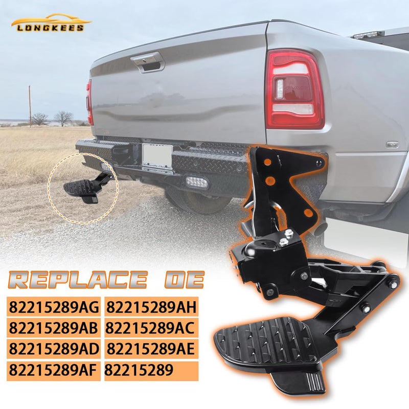 LONGKEES Retractable Rear Bed Step FIT 2019-2024 Dodge Ram 1500 DT New Body Style w/Dual Exhaust, Driver Side Tailgate Bumper Step, Replaces 82215289AG 82215289AH - Image 3