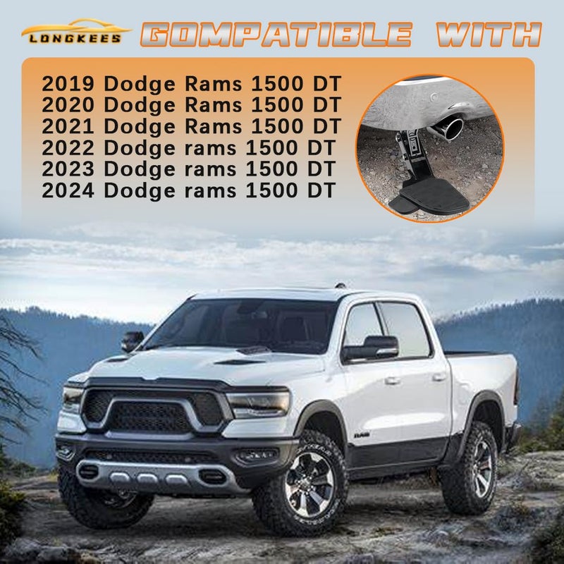 LONGKEES Retractable Rear Bed Step FIT 2019-2024 Dodge Ram 1500 DT New Body Style w/Dual Exhaust, Driver Side Tailgate Bumper Step, Replaces 82215289AG 82215289AH - Image 4