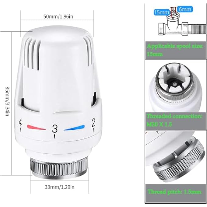 4PCS THERMOSTATIC RADIATOR HEAD, TRV M30X1.5 RADIATOR THERMOSTAT RADIATOR VALVE REPLACEMENT HEAD, THERMOSTATIC RADIATOR VALVE HEATING SYSTEM TEMPERATURE CONTROL HEADS FOR HOME OFFICE - Image 3