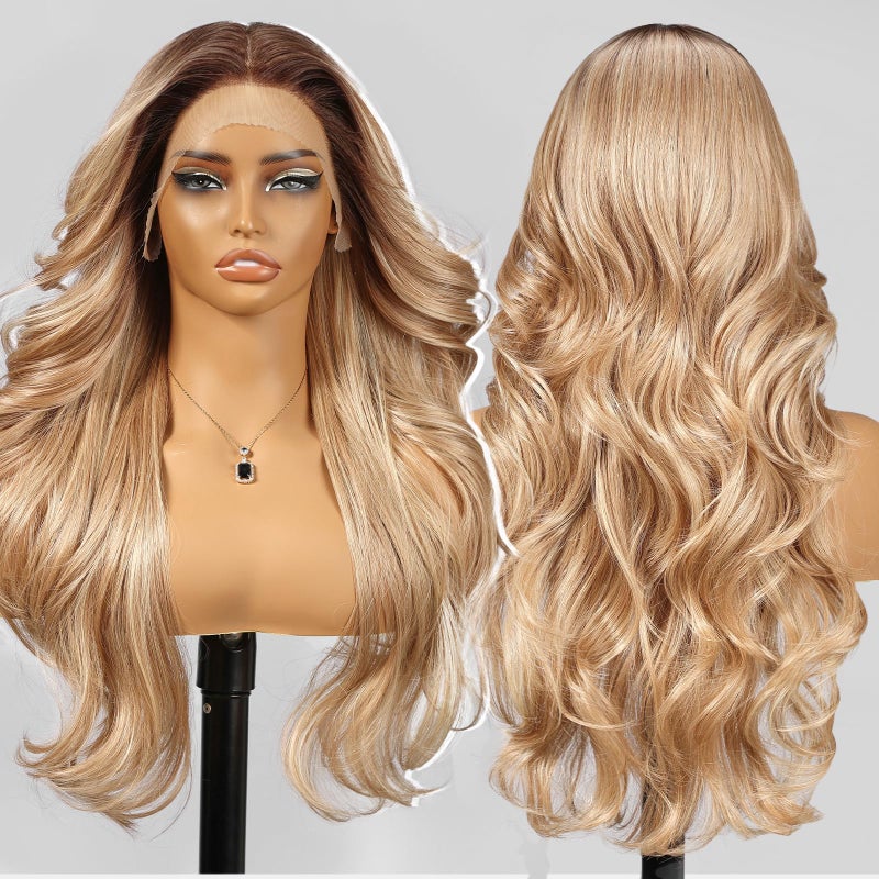 KOME Dirty Blonde Synthetic Lace Front Wig,13x4 HD Lace Layered Wave Glueless Wigs for Women Daily Use 26IN - Image 3