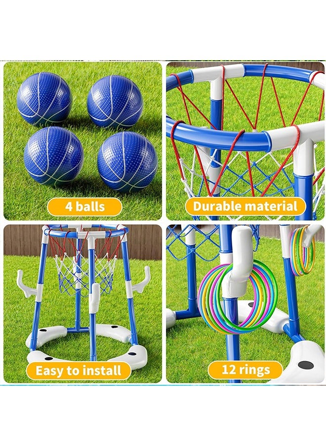 Yoawllty Swimming Pool Toys, Floating Basketball Hoop & Inflatable Pool Ring Toss with 4 Balls and Pump, Pool Toys Games Set, Swimming Fun Floats Accessories(Blue)  - Image 5