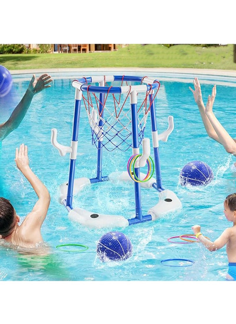 Yoawllty Swimming Pool Toys, Floating Basketball Hoop & Inflatable Pool Ring Toss with 4 Balls and Pump, Pool Toys Games Set, Swimming Fun Floats Accessories(Blue)  - Image 1