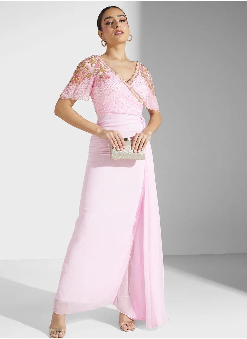 Virgos Lounge Embellished Surplice Neck Dress