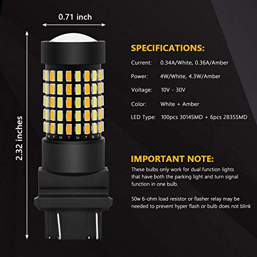 PHINLION Super Bright White Amber Dual Color Switchback 3157 3155 3057 3457 4157 LED Bulbs with Projector for Car Front Turn Signal Parking Lights - Image 4