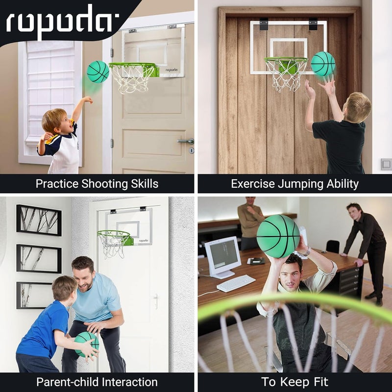 ROPODA حلقة كرة السلة المصغرة - تتوهج في الظلام، حلقة كرة السلة فوق الباب داخل المنزل، حلقة كرة السلة الداخلية مع لوحات خلفية للمراهقين والبالغين، حلقة مصغرة للأطفال مع 4 كرات ومضخة - Image 4