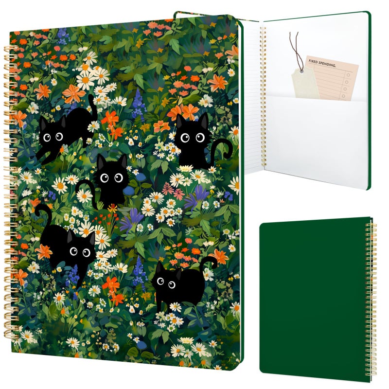 Stanoha Cute Spiral Notebook journal A4 Aesthetic Pretty Design for Women Girls Kawaii with Pocket, 8.5 x 11 inch, Lined, Cat Garden - Image 1