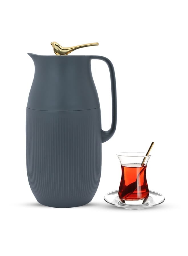 Royal Al Saif Gallery Royal 6 thermos, 1.6 liters, glass inner container, plastic outer shell - dark gray - Image 1