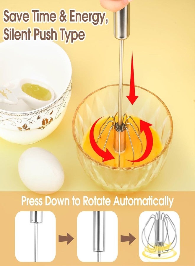 Rexez Semi-Automatic Whisk, Kitchen Hand Whisk, Stainless Steel Egg Beater, Milk frother, Rotating Push Mixer, Stirrer for whisking, Beating and Stirring (Silver) - Image 3