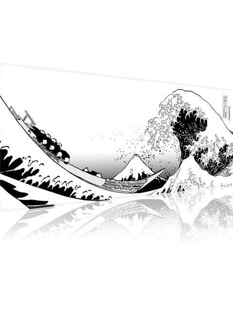 Mouse Pad, Large Gaming Mousepad Japanese Wave Anime Desk Mat Mouse Pad Waterproof Desk Pad with Non-Slip Base and Stitched Edges，31.5x11.8 In