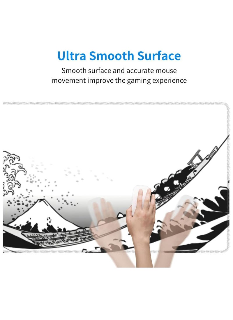 Oasisgalore - Mouse Pad, Large Gaming Mousepad Japanese Wave Anime Desk Mat Mouse Pad Waterproof Desk Pad with Non-Slip Base and Stitched Edges，31.5x11.8 In - Image 1