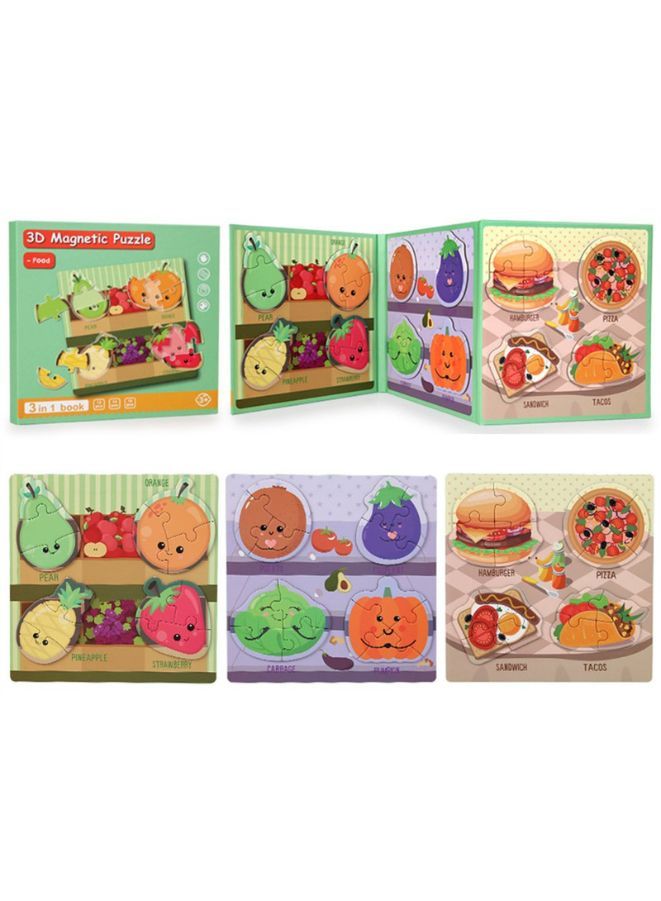 Montessori Magnetic Cardboard Puzzle Book Toys Durable Reusable Paper Puzzles for Visual Cognitive Training Food - Image 2