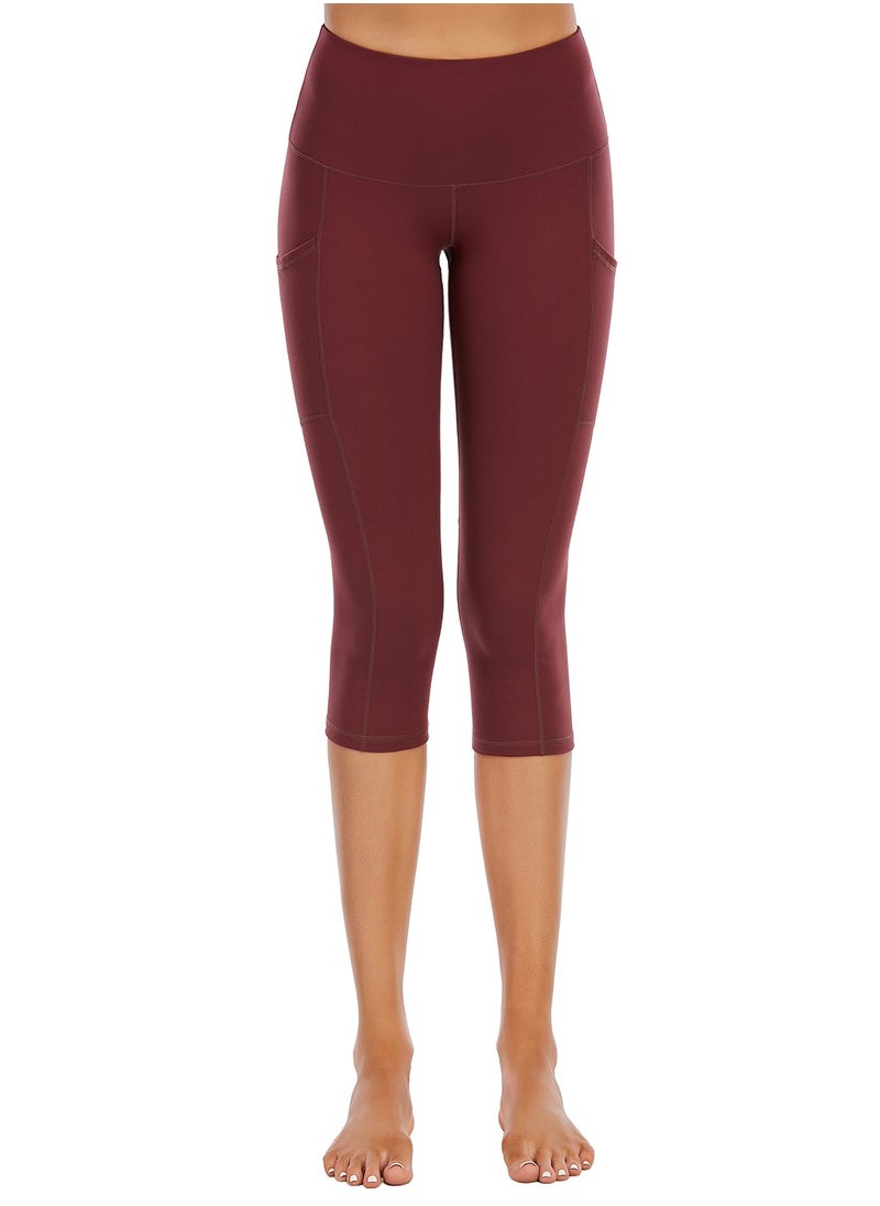 Loquat Wine red cropped pants yoga pants skin-friendly high waist stretch tight waist sports and fitness pants lady  - Image 1