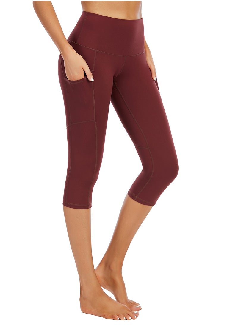 Loquat Wine red cropped pants yoga pants skin-friendly high waist stretch tight waist sports and fitness pants lady  - Image 2