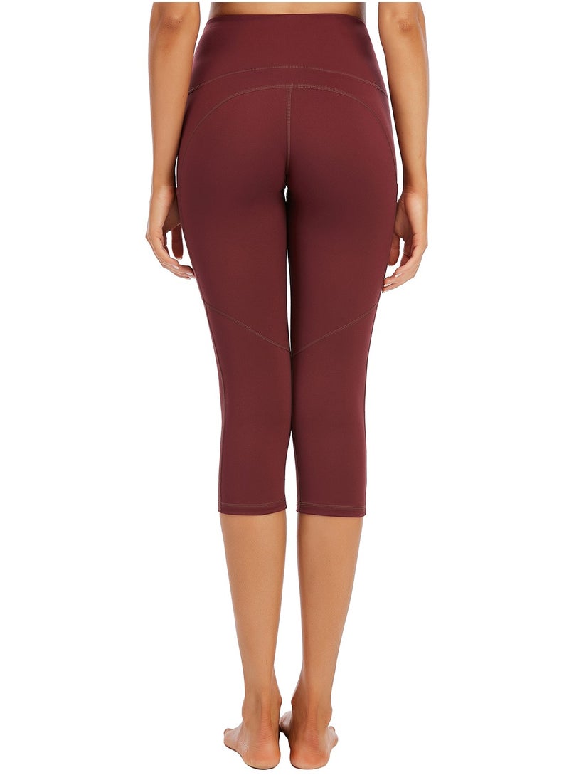 Loquat Wine red cropped pants yoga pants skin-friendly high waist stretch tight waist sports and fitness pants lady  - Image 3