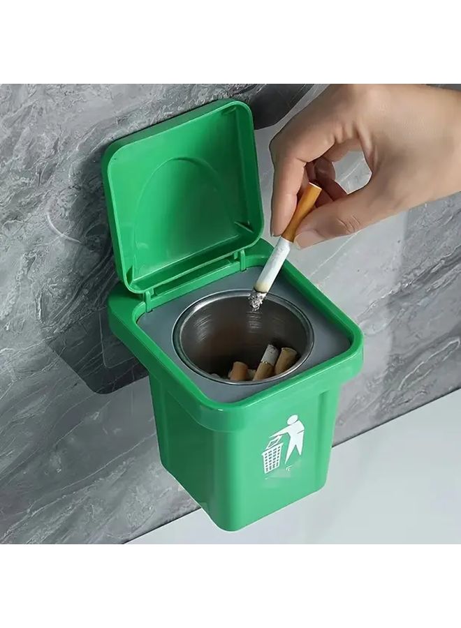 Green Wall Mounted Stainless Steel Ashtray With Lid Fly Ashproof For Home Bathroom - Image 1