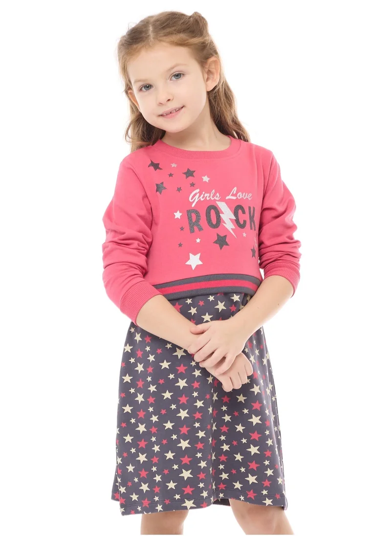 victor and jane Glitter Printed Colour Blocking Contrast Rib Winter Dress