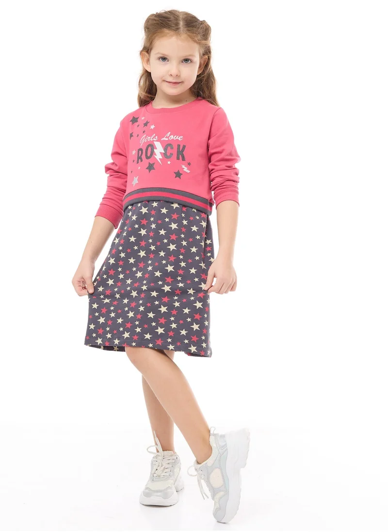 victor and jane Glitter Printed Colour Blocking Contrast Rib Winter Dress