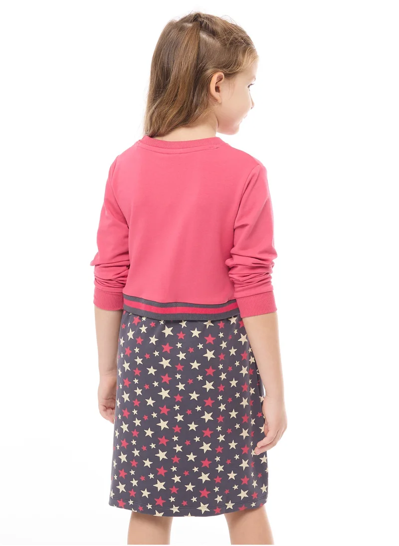 فكتور اند جين Glitter Printed Colour Blocking Contrast Rib Dress