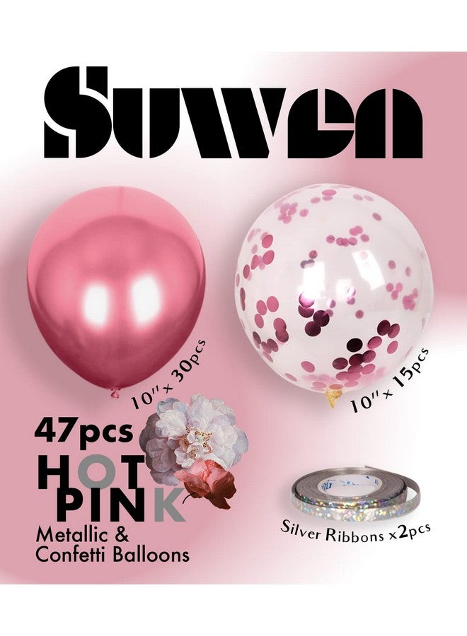 SUWEN Metallic Hot Pink Balloons And Confetti Balloons Set 47Pcs Latex Helium Chrome Magenta Balloon For Birthday Graduation Anniversary Party Decorations - Image 5