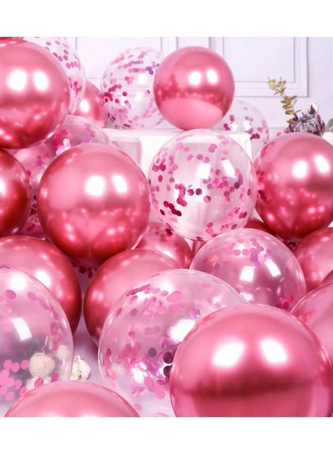 SUWEN Metallic Hot Pink Balloons And Confetti Balloons Set 47Pcs Latex Helium Chrome Magenta Balloon For Birthday Graduation Anniversary Party Decorations - Image 1