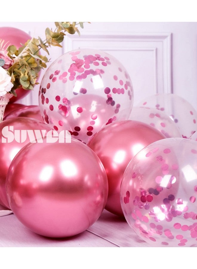 SUWEN Metallic Hot Pink Balloons And Confetti Balloons Set 47Pcs Latex Helium Chrome Magenta Balloon For Birthday Graduation Anniversary Party Decorations - Image 3