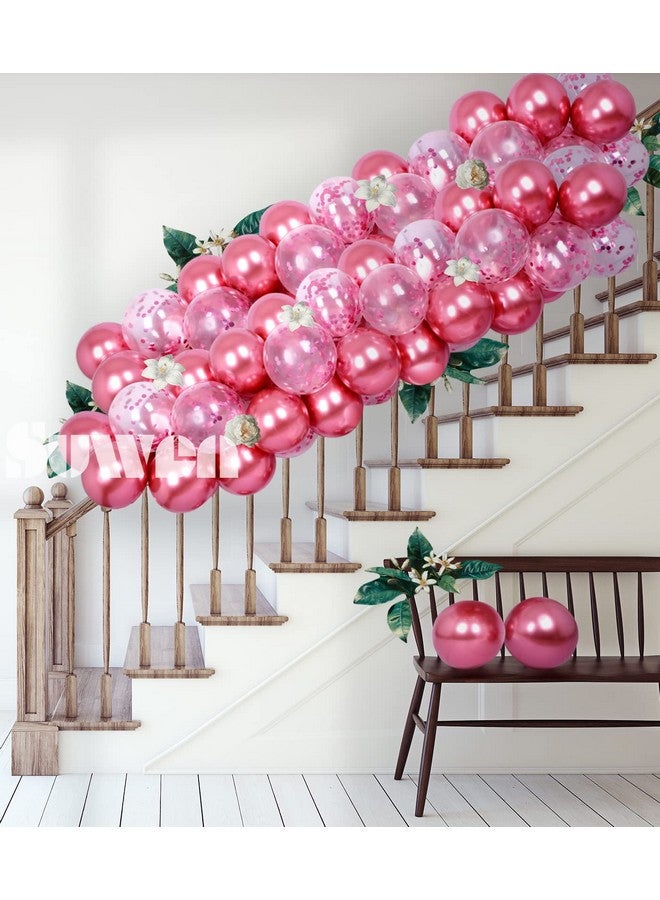 SUWEN Metallic Hot Pink Balloons And Confetti Balloons Set 47Pcs Latex Helium Chrome Magenta Balloon For Birthday Graduation Anniversary Party Decorations - Image 4