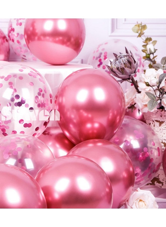 SUWEN Metallic Hot Pink Balloons And Confetti Balloons Set 47Pcs Latex Helium Chrome Magenta Balloon For Birthday Graduation Anniversary Party Decorations - Image 2
