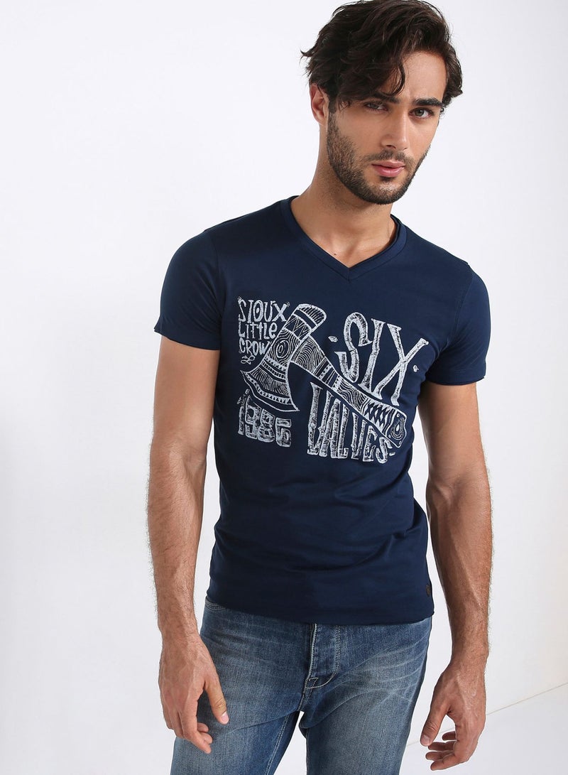 Six Valves Round Neck T-Shirt Dark Blue  - Image 1
