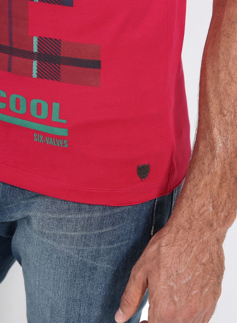 Six Valves V-Neck T-Shirt Red  - Image 4