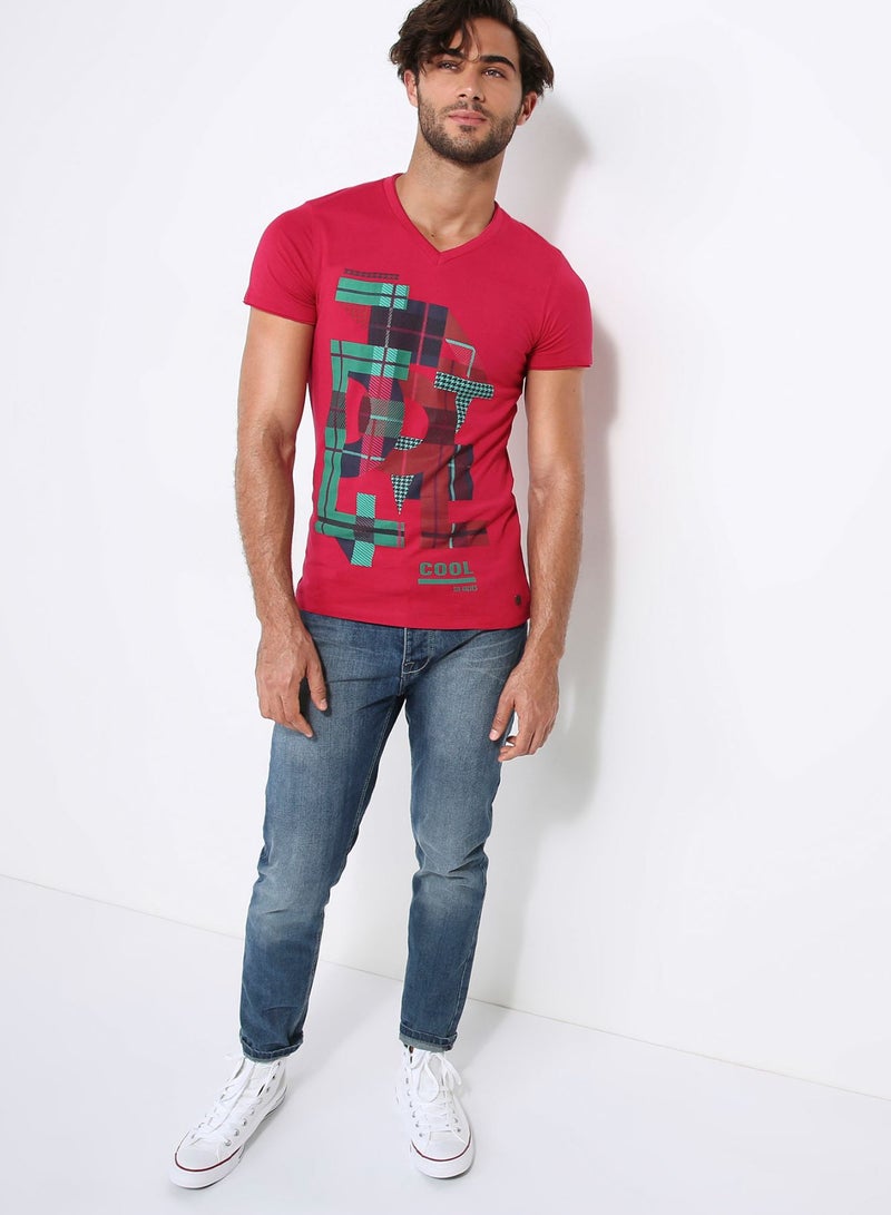 Six Valves V-Neck T-Shirt Red  - Image 3