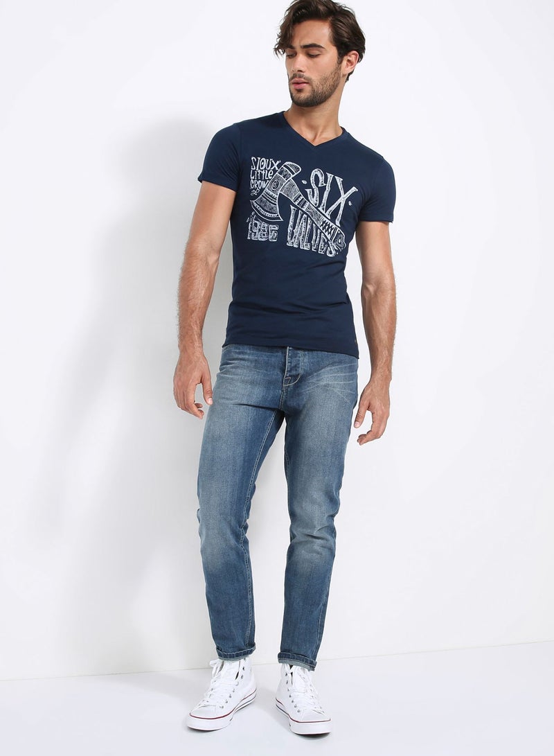 Six Valves Round Neck T-Shirt Dark Blue  - Image 3
