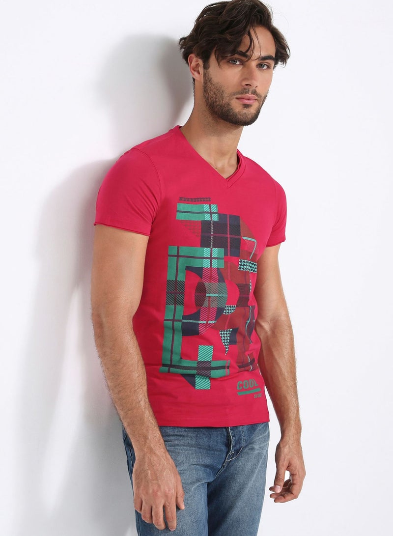 Six Valves V-Neck T-Shirt Red  - Image 1