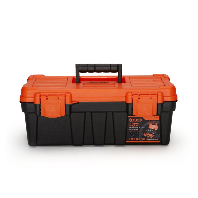 Tactix - 13 Inches Plastic Tool Box With Lift Out Carry Tray, Truly Strong And Durable For Craft Storage, Household, Dimensions: 33W X 16D X 13H Cm, Black/Orange- 320130 Black/Orange 33cm - Image 1
