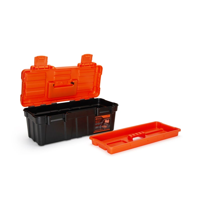 Tactix - 13 Inches Plastic Tool Box With Lift Out Carry Tray, Truly Strong And Durable For Craft Storage, Household, Dimensions: 33W X 16D X 13H Cm, Black/Orange- 320130 Black/Orange 33cm - Image 1