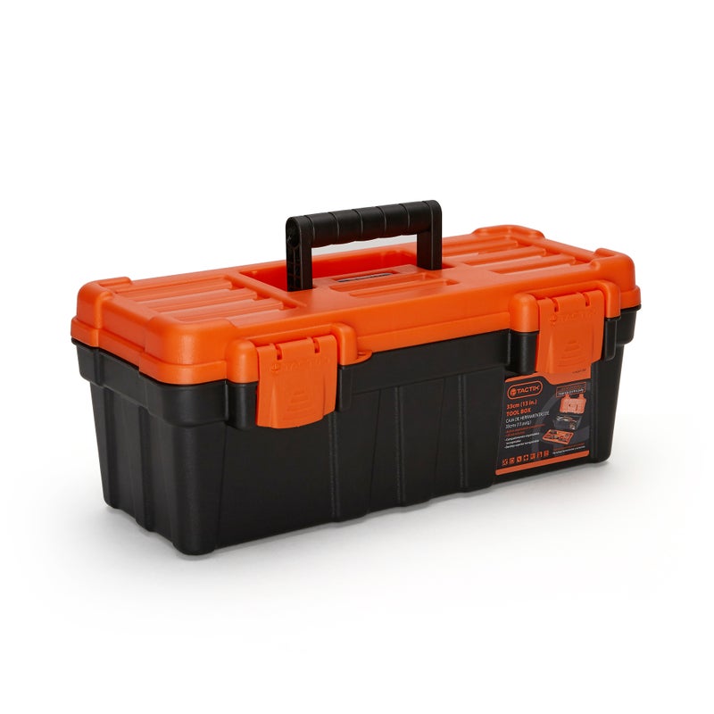 Tactix - 13 Inches Plastic Tool Box With Lift Out Carry Tray, Truly Strong And Durable For Craft Storage, Household, Dimensions: 33W X 16D X 13H Cm, Black/Orange- 320130 Black/Orange 33cm - Image 1