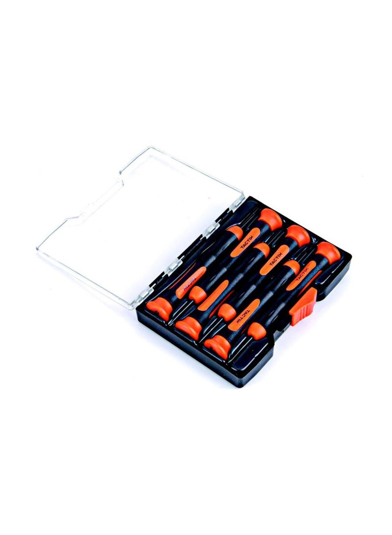 Tactix 6-Piece Precision Screwdriver Set, Chrome-Vanadium Steel Blade, 4 Slotted & 2 Phillips Screwdrivers, for Repairing Laptops Computers & Eye Glasses, Orange/Black- 205791 Black/Orange